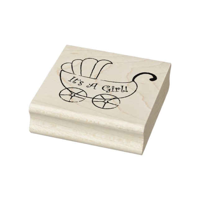 Wood Art Stamps/It's a Girl with Baby Carriage Rubber Stamp (Stamp)