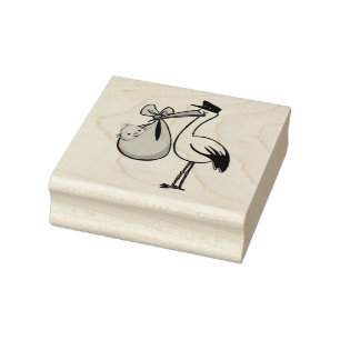 Wood Art Stamps/Stork with Baby Rubber Stamp