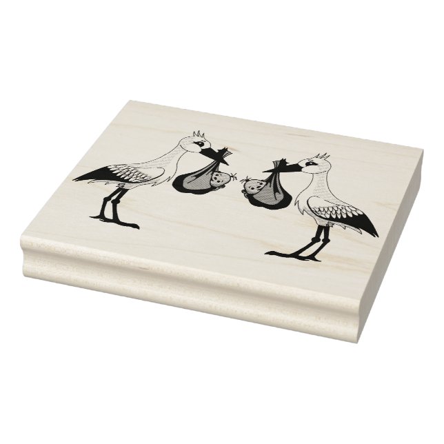Wood Art Stamps/Stork with Twins Rubber Stamp (Stamp)