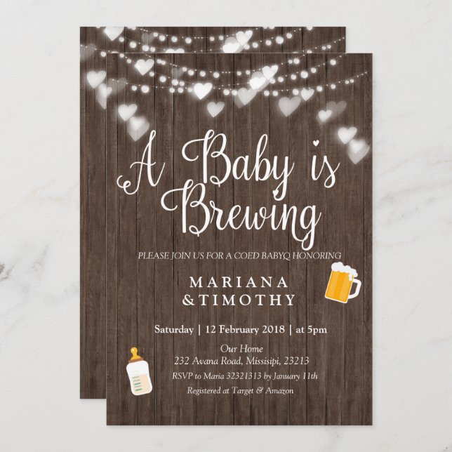 WOOD Baby is brewing BABY shower invitation (Front/Back)