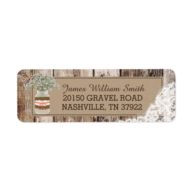 Wood Baby's Breath Lace Rustic Wedding Label (Front)
