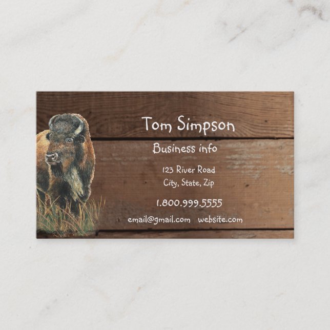  Wood Background Bison Animal Wild West Theme Business Card (Front)