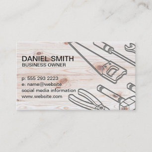 Wood Background   Construction Tools Business Card