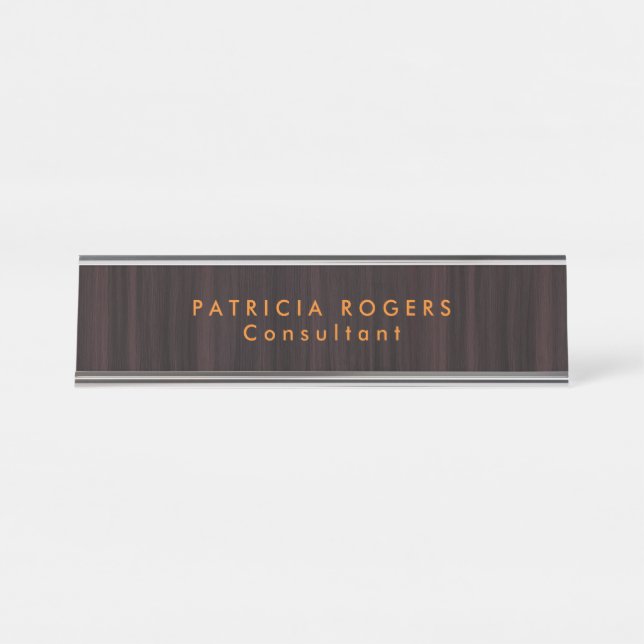 Wood Background Orange Brown Professional Desk Name Plate (Front)