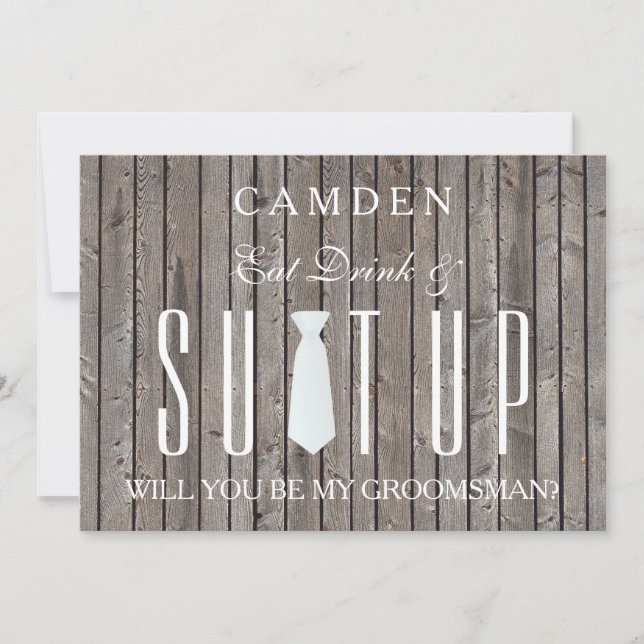 Wood Background Suitup Will you be my groomsman In Invitation (Front)