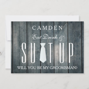 Wood Background Suitup Will you be my groomsman In Invitation