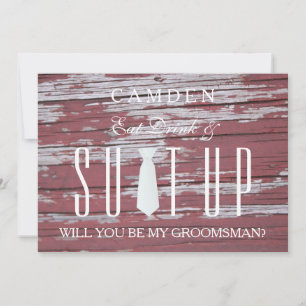 Wood Background Suitup Will you be my groomsman Invitation