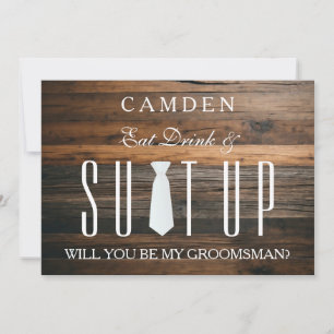 Wood Background Suitup Will you be my groomsman Invitation