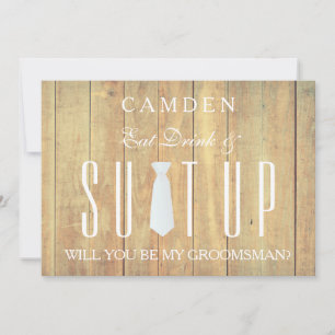 Wood Background Suitup Will you be my groomsman Invitation