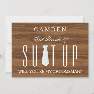 Wood Background Suitup Will you be my groomsman Invitation