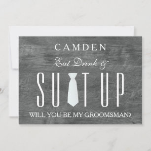 Wood Background Suitup Will you be my groomsman Invitation