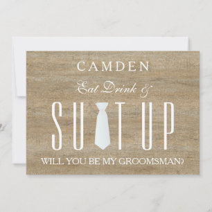 Wood Background Suitup Will you be my groomsman Invitation