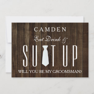 Wood Background Suitup Will you be my groomsman Invitation