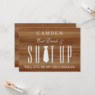 Wood Background Suitup Will you be my groomsman Invitation