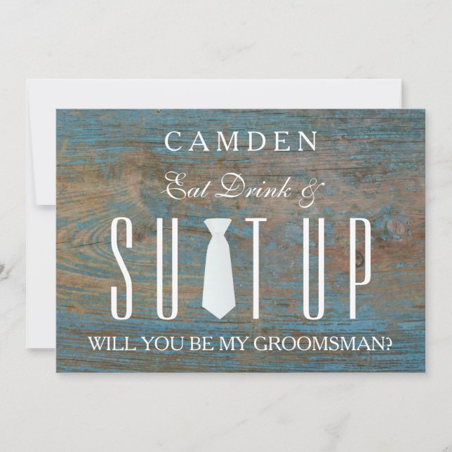 Wood Background Suitup Will you be my groomsman Invitation (Front)
