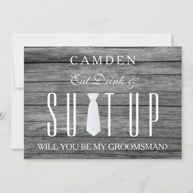 Wood Background Suitup Will you be my groomsman Invitation (Front)