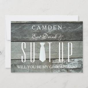 Wood Background Suitup Will you be my groomsman Invitation