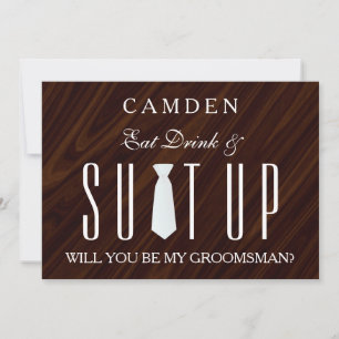Wood Background Suitup Will you be my groomsman Invitation