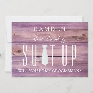 Wood Background Suitup Will you be my groomsman Invitation