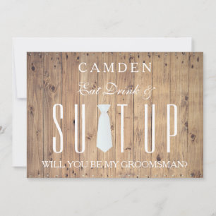 Wood Background Suitup Will you be my groomsman Invitation