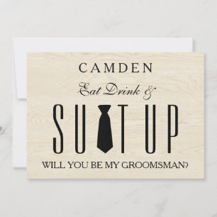 Wood Background Suitup Will you be my groomsman Invitation