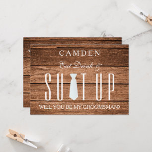 Wood Background Suitup Will you be my groomsman Invitation