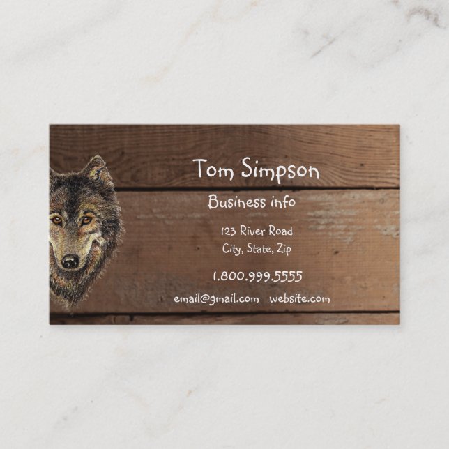  Wood Background Wolf Animal Wild West Theme Business Card (Front)