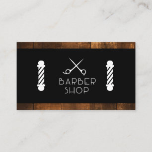 Wood   Barber Pole and Scissors Business Card