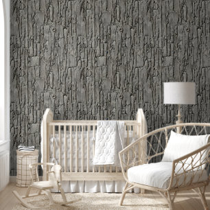 Wood bark grey white rugged cement look pattern wallpaper