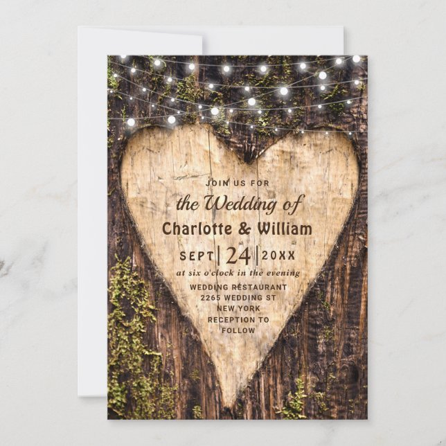 Wood Bark Heart Rustic Wedding Invitation (Front)