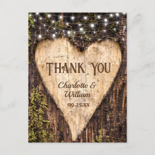 Wood Bark Heart Rustic Wedding Thank You Postcard