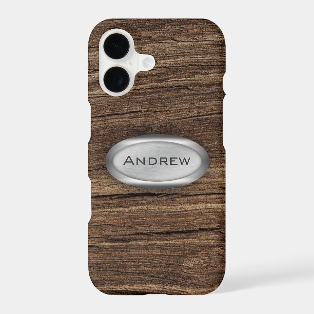 Wood Bark Texture Pattern Metallic Nameplate (Back)