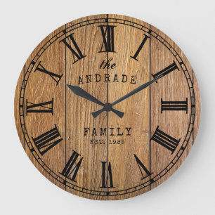 Wood Barn Rustic Family Name Farmhouse Year Wooden Large Clock