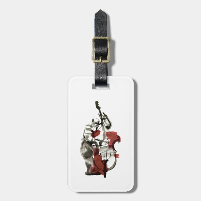Wood bass player luggage tag (Front Vertical)
