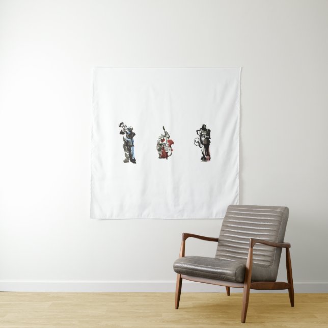 Wood bass player tapestry (In Situ)