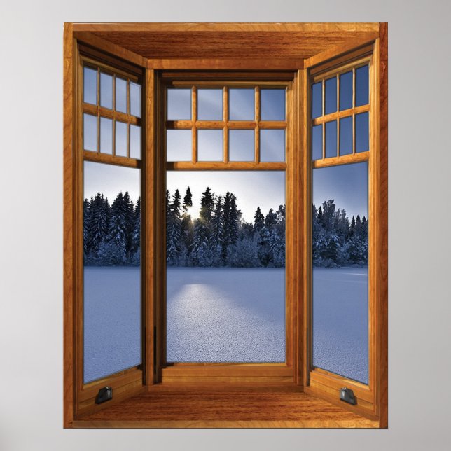 Wood Bay Window Winter Landscape - Illusion Poster (Front)