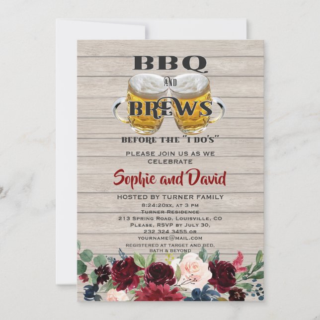 Wood BBQ & BREWS before the "I DO'S" Engagement Invitation (Front)