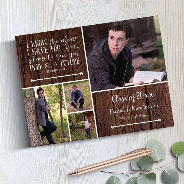 Wood Bible Verse Photo Collage Graduation Guest Book (Wood Bible Verse Photo Collage Graduation Guest Book)