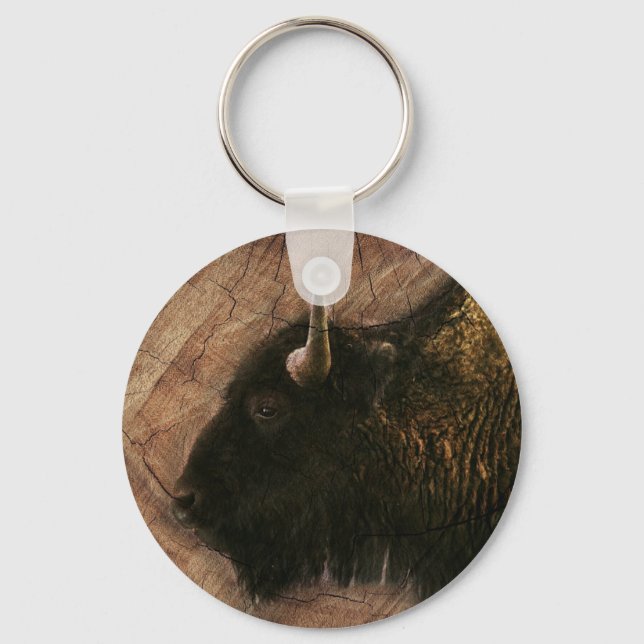 Wood Bison Buffalo Key Ring (Front)