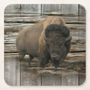 Wood Bison Square Paper Coaster