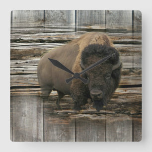 Wood Bison Square Wall Clock