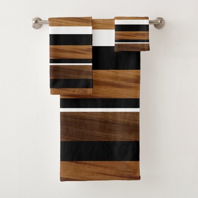 Wood Black White Stripes #1 Bath Towel Set (Insitu)