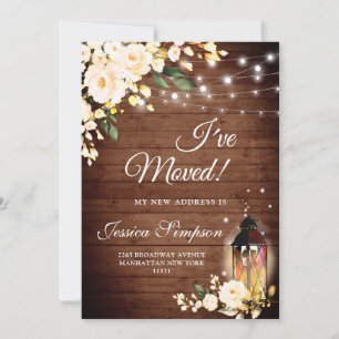 Wood Blush Roses Floral Moving Announcement Cards