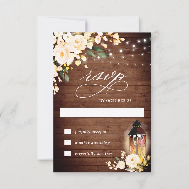 Wood & Blush Roses Rustic Light RSVP Card (Front)