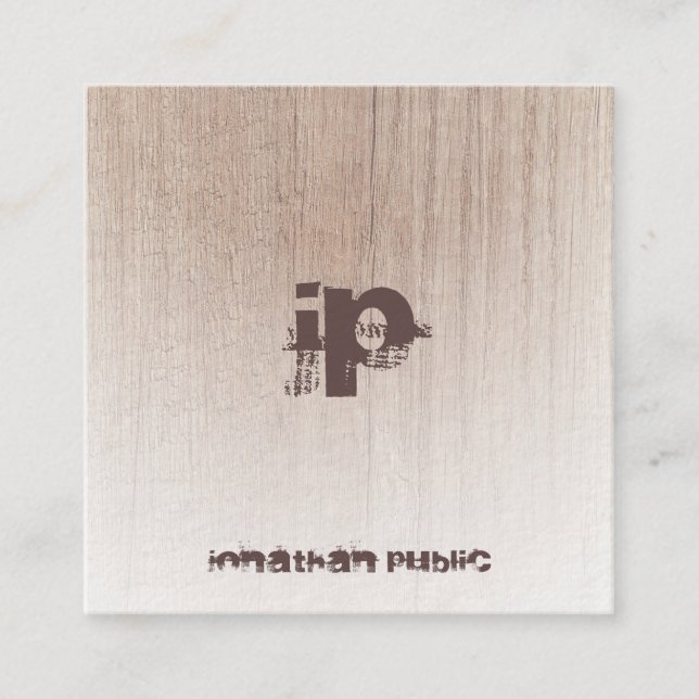 Wood Board Look Distressed Text Monogram Template Square Business Card (Front)
