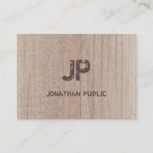 Wood Board Look Monogram Distressed Text Template Business Card