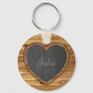 Wood Board Texture Graphic Heart Chalkboard Key Ring