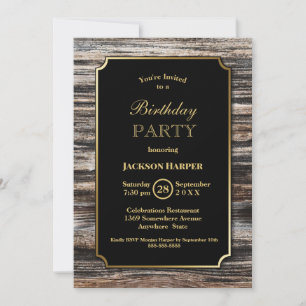 Wood Border Black Birthday Party Invitation