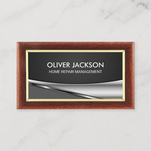 Wood Border | Metallic Background Business Card (Front)