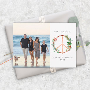 Wood Botanical Peace Sign Love Joy Christmas Photo Holiday Card